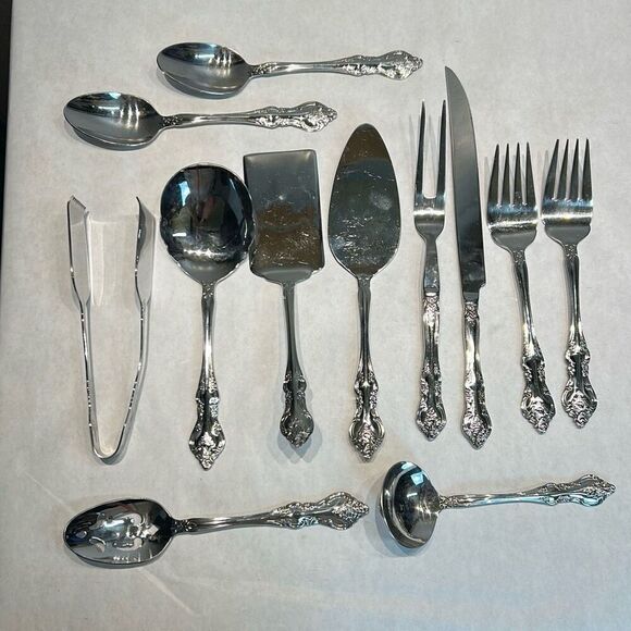 Wallace 18/10 Stainless Serving Set Pieces Utensils Scrolls Flowers Floral Pie C - Picture 1 of 9